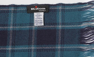 * KITON * Aqua & Navy Plaid Made in Italy 100% Cashmere 76