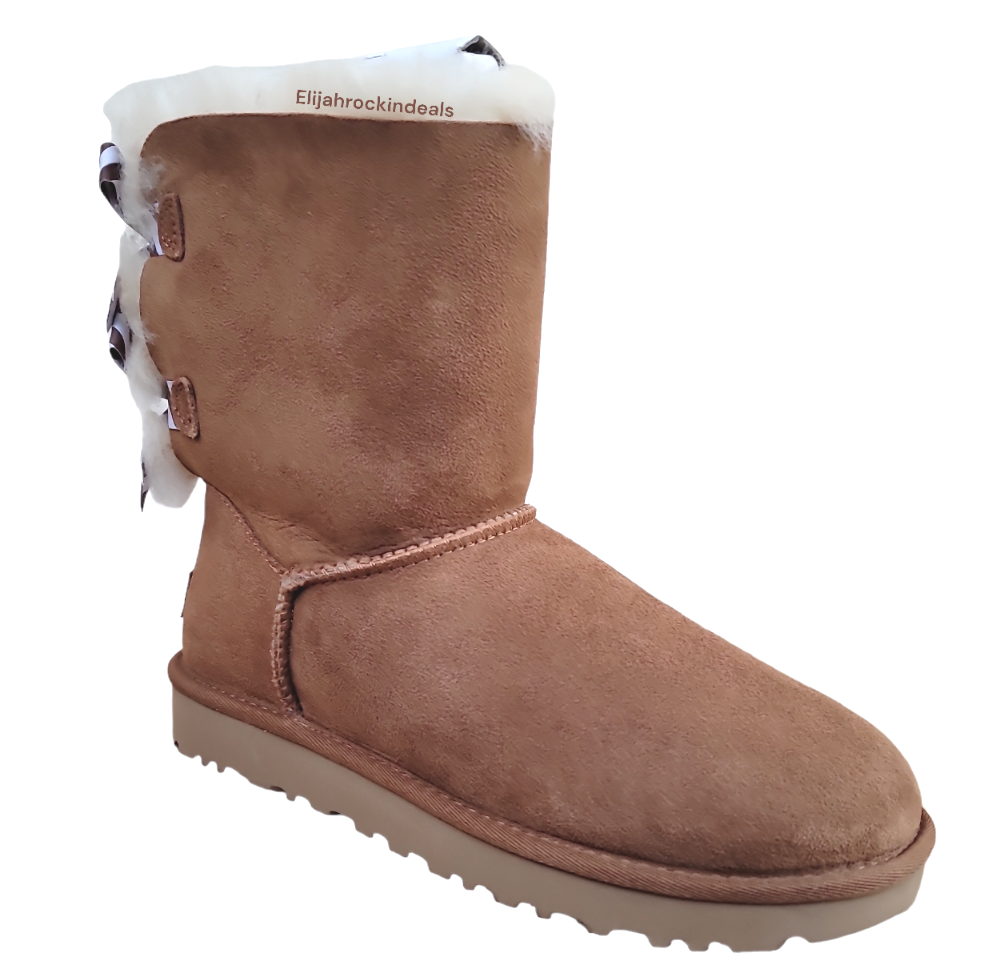 Pre-owned Ugg Womens  Bailey Bow Ii Chestnut Stripes Short Boots Size 7, 8, 9