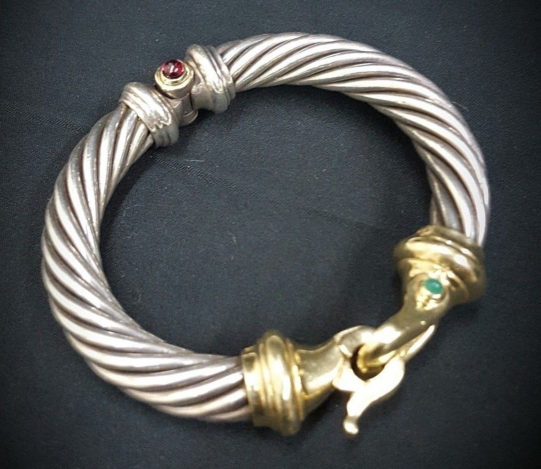 ON SALE! David Yurman Silver & Gold Cable Buckle Bracelet With Stone Accents
