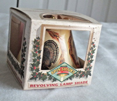 Paper vintage TURKEY SPIN REVOLVING LAMP SHADE NOS nib complete w/bulb & spring