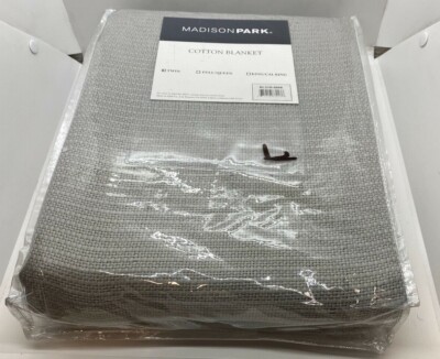 Madison Park BL51N-0866 Freshspun Basketweave Cotton Blanket Grey New