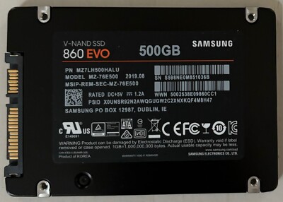 Samsung 860 EVO 500GB Internal 2.5 inch (MZ76E500) Solid State Drive SSD