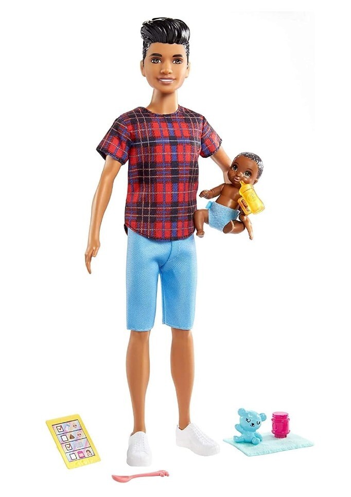 NEW Barbie Skipper Babysitters Black Hair Brown Eyes Boy Doll with Baby