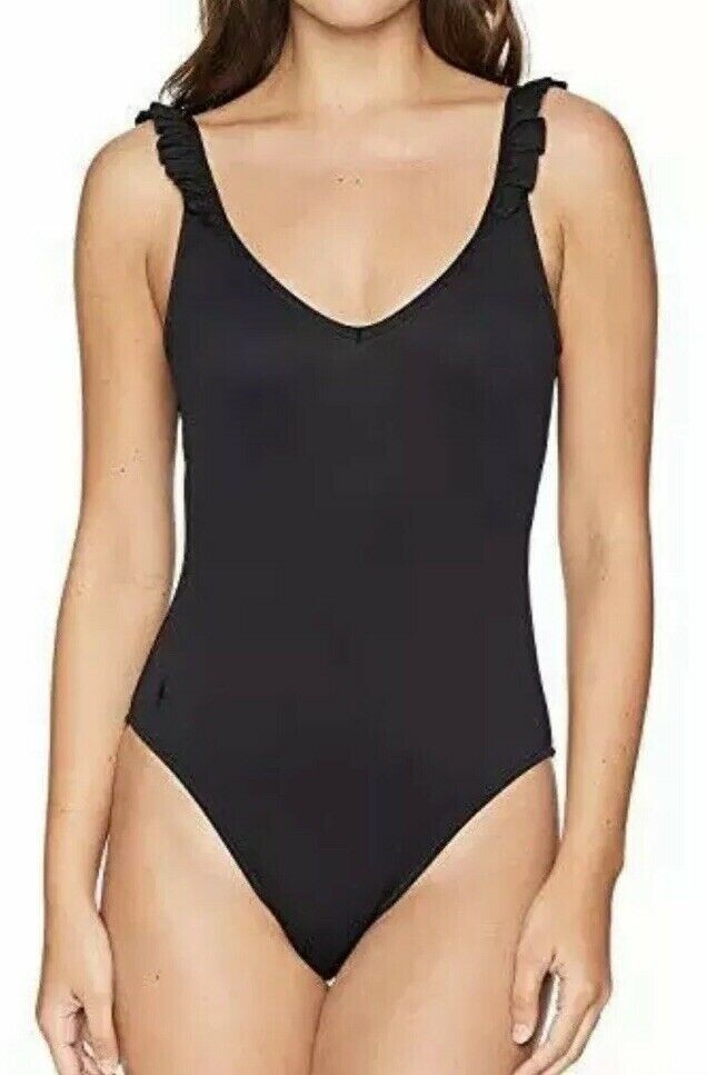 Polo Ralph Lauren Womens 183718 Solids Ruffle Back One-Piece Swimsuit Size S