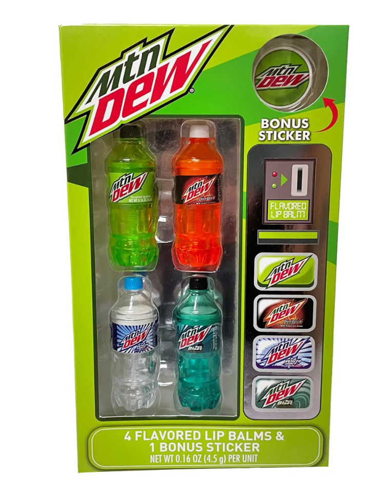 Mountain Dew 4 Flavored Lip Balms, Box Looks like a Vending Machine! Brand New