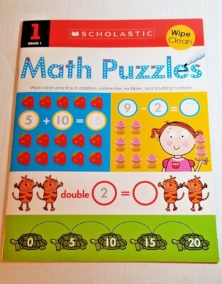 Scholastic WIPE CLEAN Grade 1 Math Puzzles Book Reusable Math Fun Learning 
