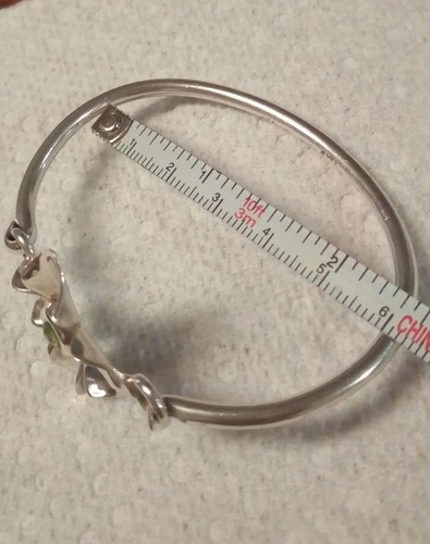 Vintage Sterling Mexico Peridot Flower Hinged Bangle Bracelet