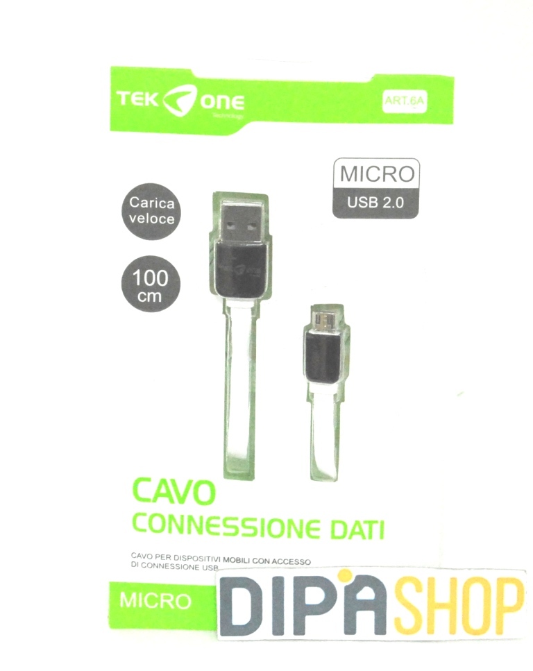 Cavo Usb TeKone 6A Dati Ricarica Plug MicroUsb Piatto Smartphone 1m Bianco hsb