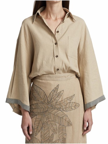 【関税&送料込】Brunello Cucinelli Gonna Lunga In Misto Lino Brunello Cucinelli Linen-Blend Shirt with Monili Cuffs