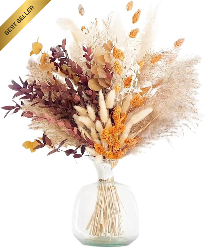 64PCS Forest Style Naturally Dried Flower Bouquet，Containing Reeds and Colorful