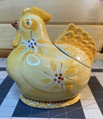 Temptations by Tara Old World  ovenware Yelllow Chicken Canister Bowl With Lid 