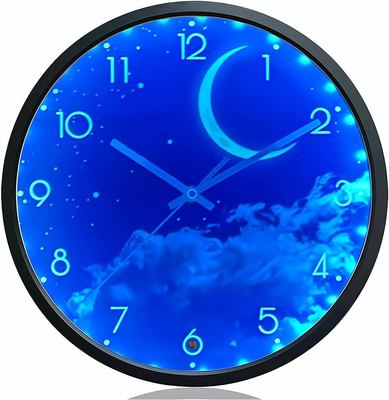 Night Light Wall Clock for Bedroom 12 Inch Silent Battery-Operated LED Wall