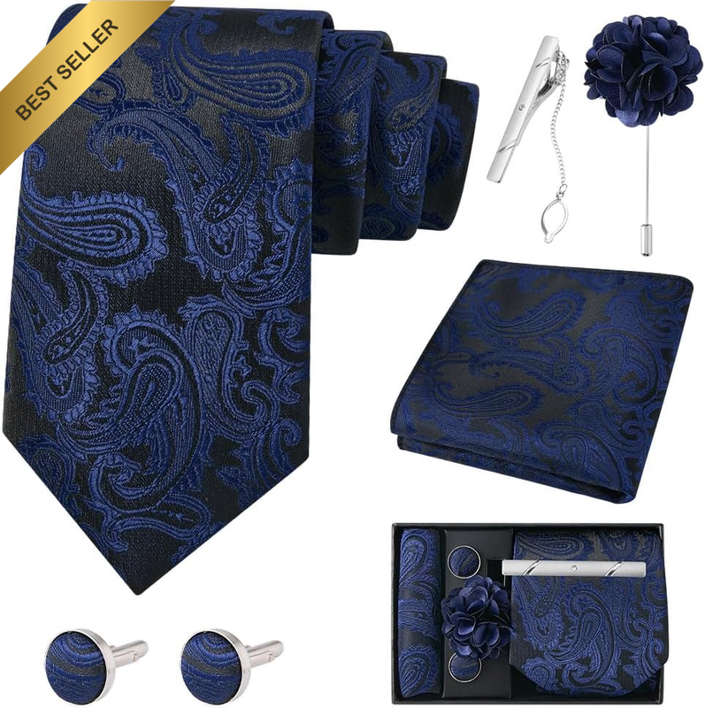 6PCS Men'S Tie Set, Including Necktie, Pocket Square, Lapel Pin, Cufflinks, Tie
