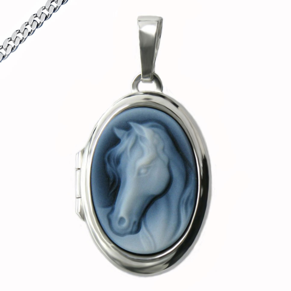 Medaillon Amulett Pferd mit Gravur auch Sternzeichen und Kette echt 925 Silber