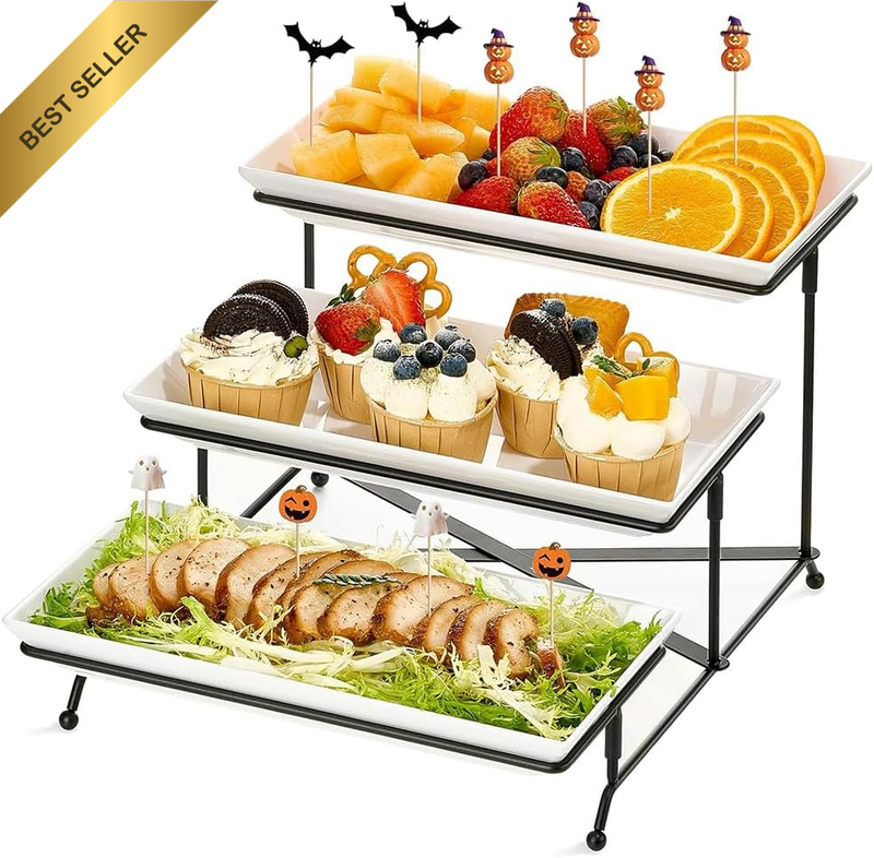 Three-Tier Tray Set, Cake Ceramic Dessert Stand, Reusable, Fruit Dessert Tray fo