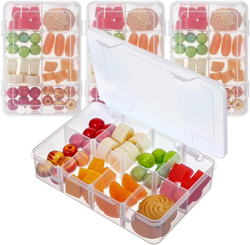 4 Pcs Snack Box Container, 8-Compartment Reusable Storage Box, Design with Remov