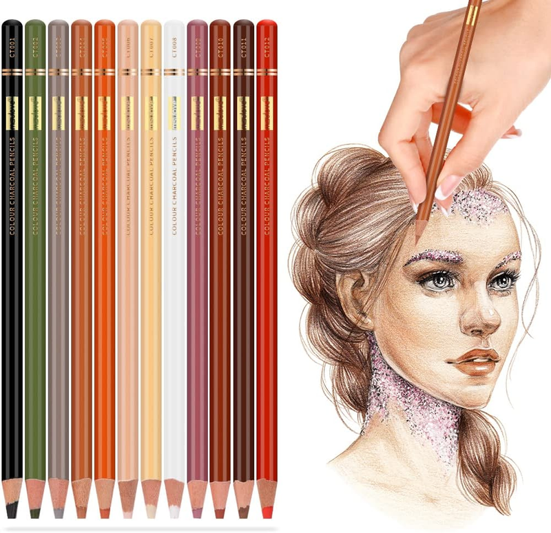 MISULOVE Professional Colour Charcoal Pencils Drawing Set, Skin Tone Colored Pen
