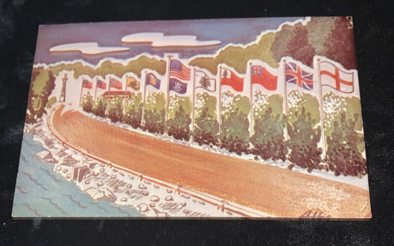 Boy Scout Postcard , Lake of Isle Reserv. North Stonington , Conn Flags Artist