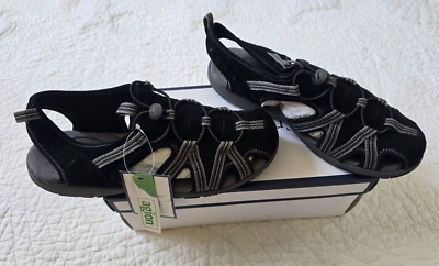NEW Croft & Barrow Fisherman Suede Sandals Black/Gray Women's SZ/10 NIB $59.99