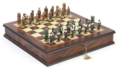Painted Hannibal Roman Chessmen Felted & Ultimate Chess Board Cabinet Set