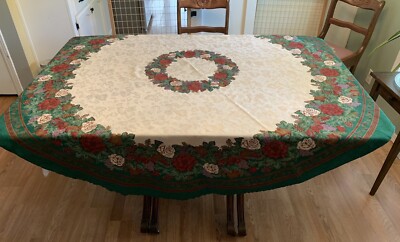 Round Tablecloth 70 Inches Floral Christmas Holidays 