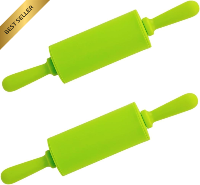 Plastic Handle Rolling Pin Non-Stick Silicone Rolling Pins,2Pcs Silicone Rolling