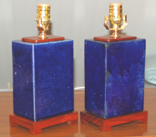 CHINESE Ceramic PILLOW Lamp Blue Monochrome Vase Brush Pot (3-O) Flambe