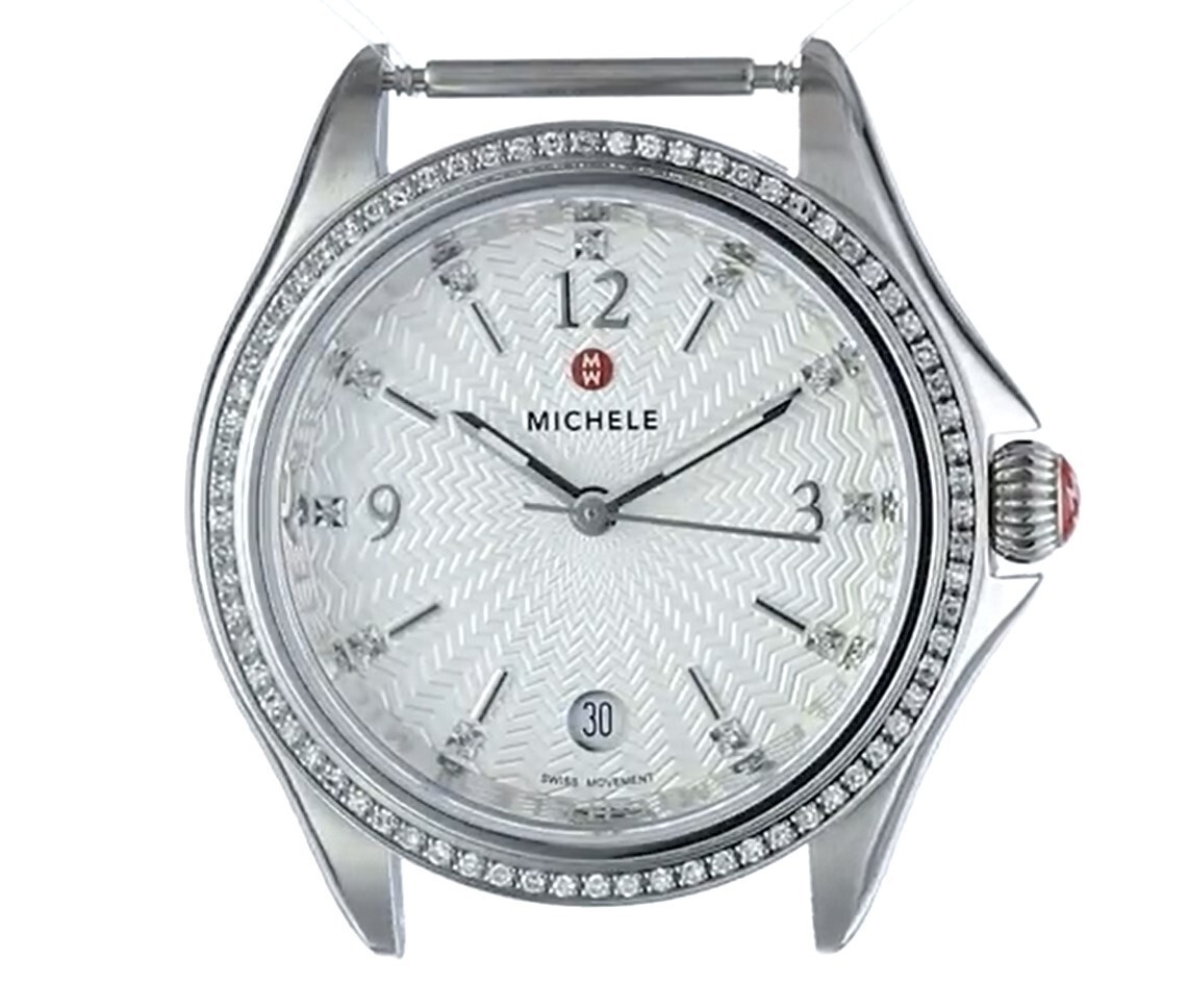 Pre-owned Michele Belmore Diamond Head Mw29b01a1942 Swiss Quartz Silver Watch $1595
