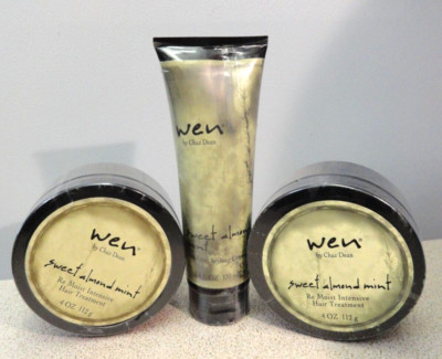 2-WEN Sweet Almond Mint ReMoist Hair Treatment & Anti-Frizz Styling Cream SEALED