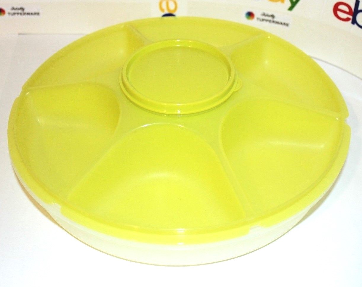 Tupperware Serving Center Set Large Margarita Yellow Divided Dish 14 oz. Dip Cup