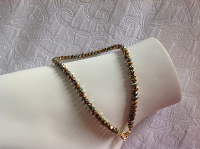 FLASHY GOLDEN CRYSTAL FACETED BEADED ANKLET 10 INCH