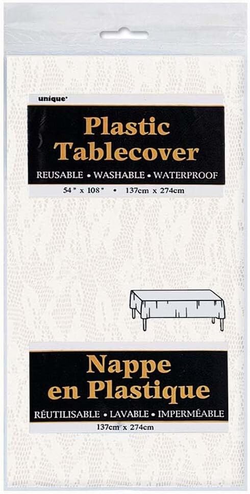 White Lace Rectangular Plastic Table Cover-Premium Quality, Reusable, Waterproof