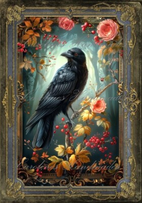 Black Crow Floral Cotton Fabric Quilt Block Multi-size