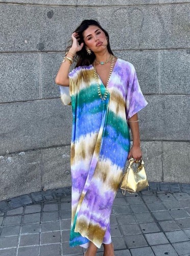 ZARA WOMAN MULTICOLORED TIE DYE TUNIC DRESS VISCOSE SIZES M