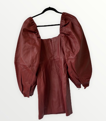 Pre-owned Asos Design Asos Edition Womens Real Leather Mini Dress With Bust Ruching In Chestnut 2 In Brown