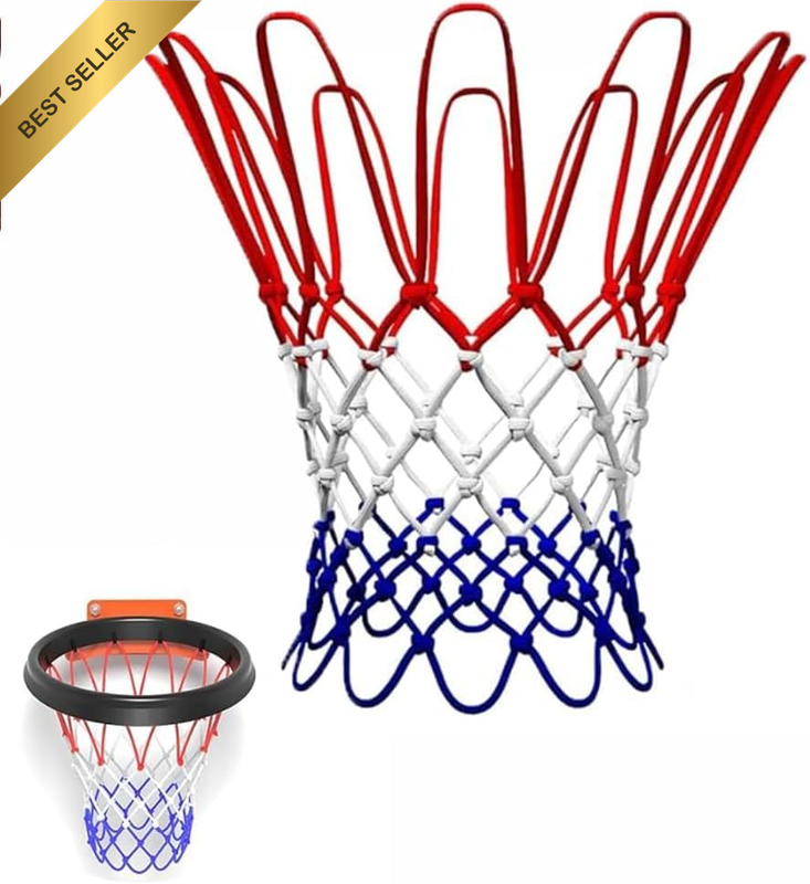 Tricolor Basketball Net 45.7Cm Ring Nylon 53Cm Length Easy Install