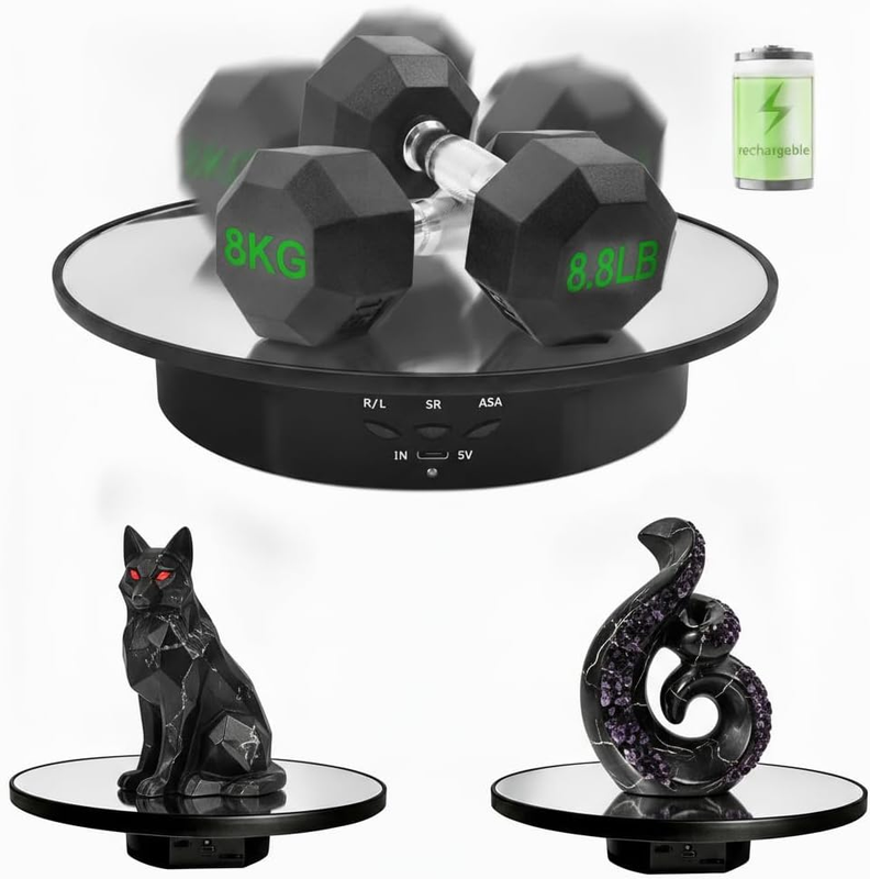 Motorized Rotating Display Stand, 7.8In, 17.6 Lb Load, Mirror Turntable