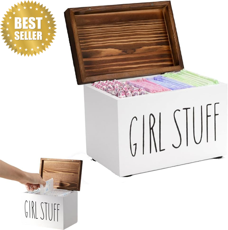 Wooden Bathroom Storage Box with Lid – Portable Tampon & Sanitary Napkin Organiz