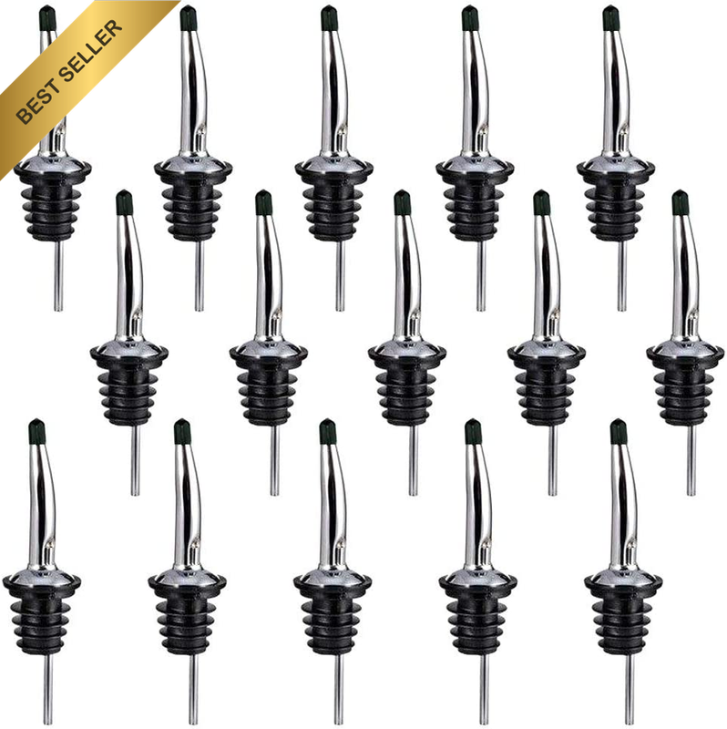 15 Pcs Stainless Steel Liquor Bottle Speed Pourers Tapered Spout with Rubber Dus