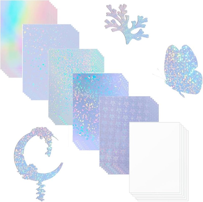 42 Sheets Holographic Sticker Clear Vinyl Paper A4 (11.7 X 8.3 Inch) Self Adhesi