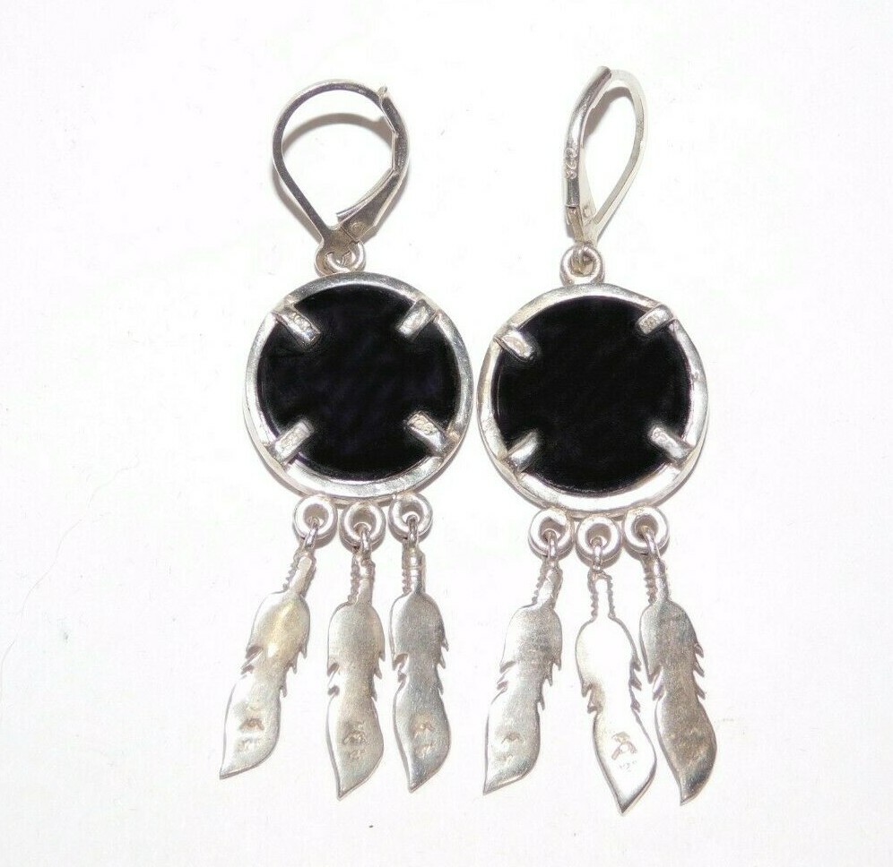 Black Hills Gold Sterling 12 kt Leaves Onyx Wolf Dream Catcher Necklace Earrings