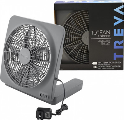 Treva 10-Inch Portable Desktop Air Circulation Battery Fan, 2 Universal, Gray 
