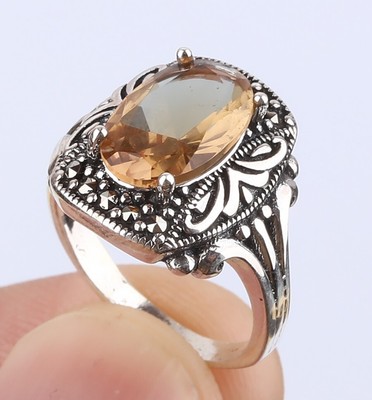 MARCASITE SULTAN CHANGING COLOR SIMULATED 925 STERLING SILVER RING SIZE 6 #16516