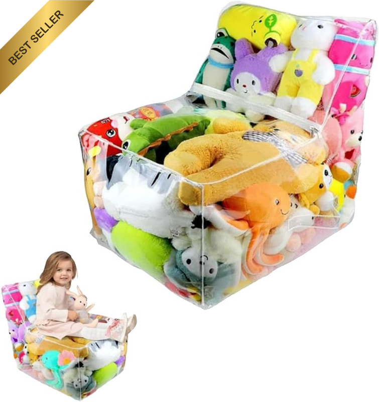 Clear Stuffed Animal Chair Cover, PVC Bean Bag Chair, Waterproof Stuffable Zippe
