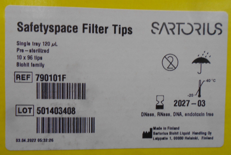 Sartorius Ref 790101f Safetyspace Filter Tips 120µl Pre-sterilized - Partial Box