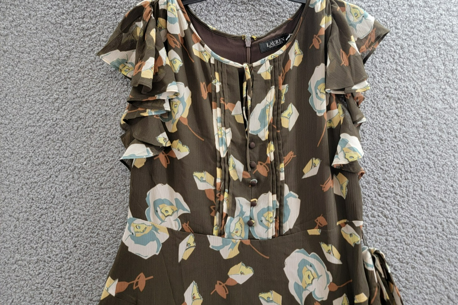 Lauren Ralph Lauren Petite Floral Flutter-Sleeve Dress Women's 10P Brown Multi - Picture 3 of 17