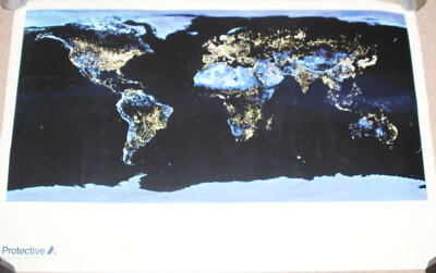 Satelite Image of the Earth at Night Globe Poster Protective Life Promo 24 x 36''