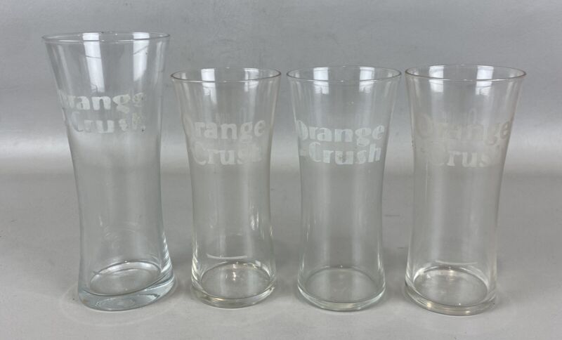 Lot of 4 Vintage ORANGE CRUSH Soda Fountain Drinking Glasses w/ Syrup Line
