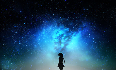 Anime sky space stars night cyan skyscape landscape Playmat Gaming Mat Desk