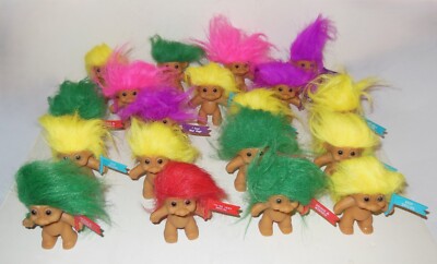 MIXED LOT OF 19 VINTAGE (1990's) 3'' RUSS BERRIE TROLLS-VARIOUS ''WELL WISH'' SIGNS